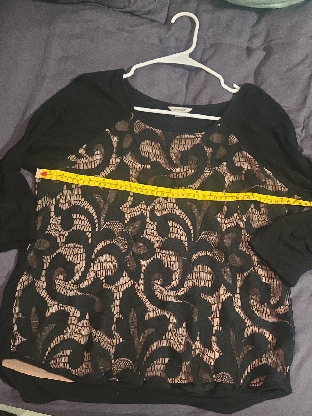 Black Lace Overlay Women's Long Sleeve Top - Brand: Sanctuary